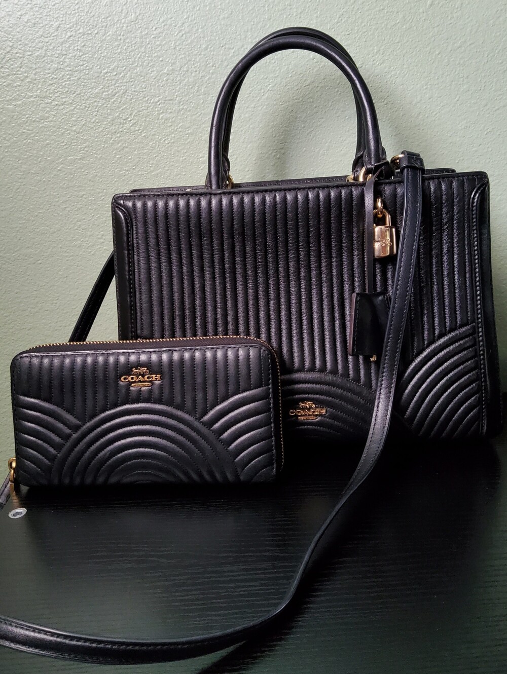 Coach Black Quilted Leather Satchel with Matching Wallet